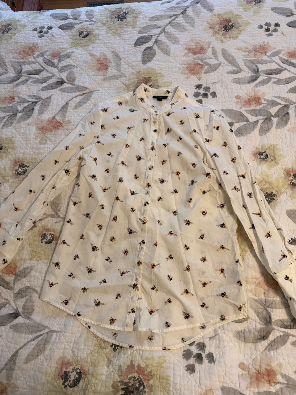 Victoria Beckham for Target Cream Bee-Print Button Front Blouse